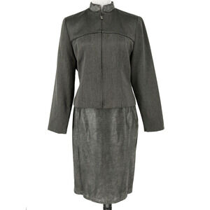 Donna Ricco Skirt Suit Womens 8 Gray Lined Snakeskin Print Full Zip Vintage Flaw